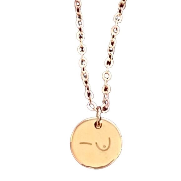 Delicate Rose Gold Tone Just One Breast Cancer Mastectomy Pendant Necklace NWT - Picture 2 of 12